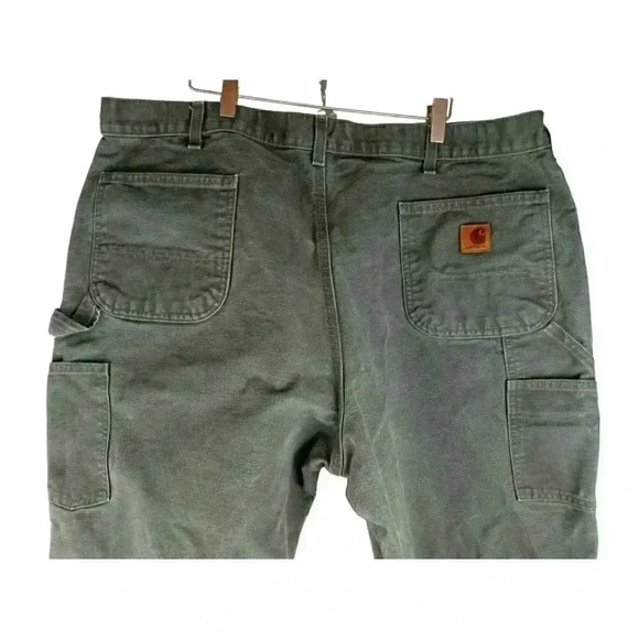 Carhartt Mens Pants Green Carpenter Button Zip Pocket Cotton High Rise 42X34 - Picture 4 of 6